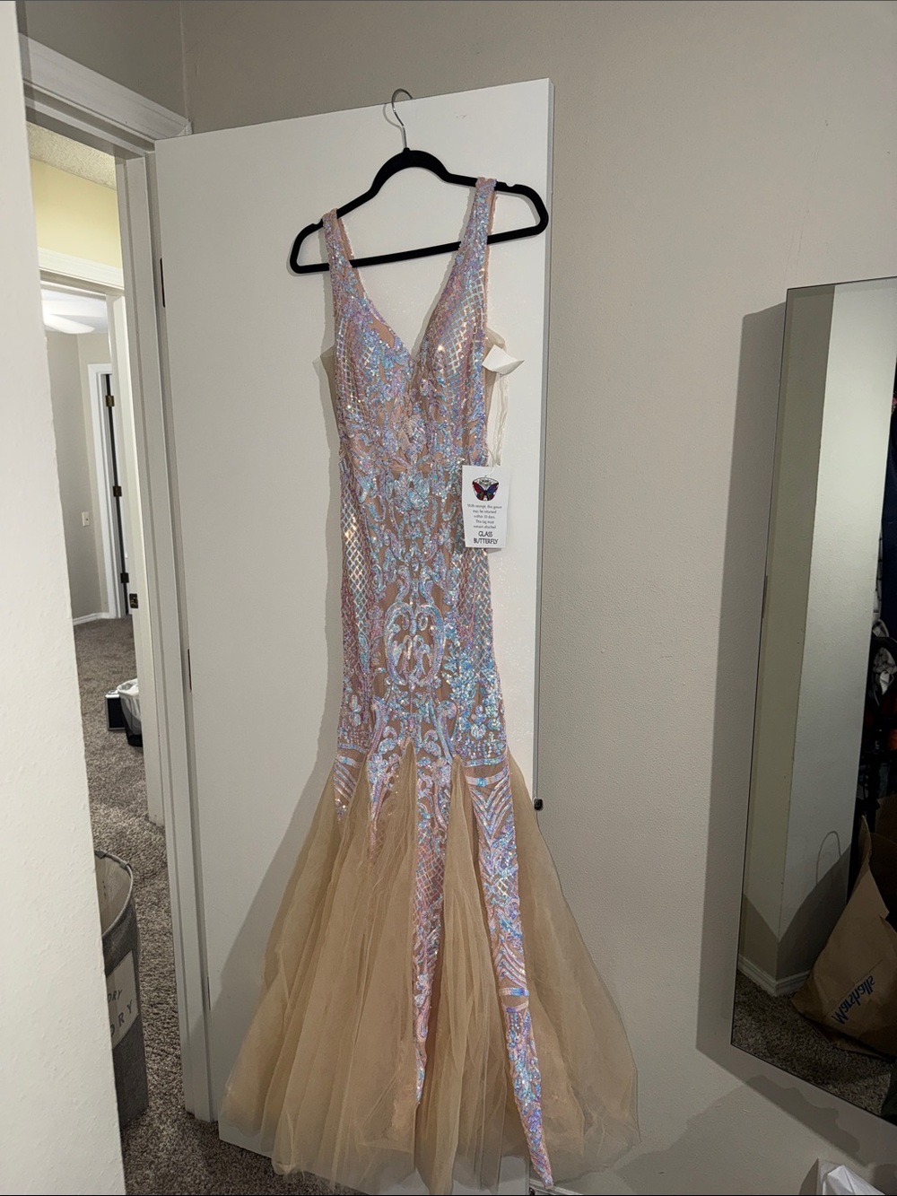 Iridescent Sequin Mermaid Gown in Champagne